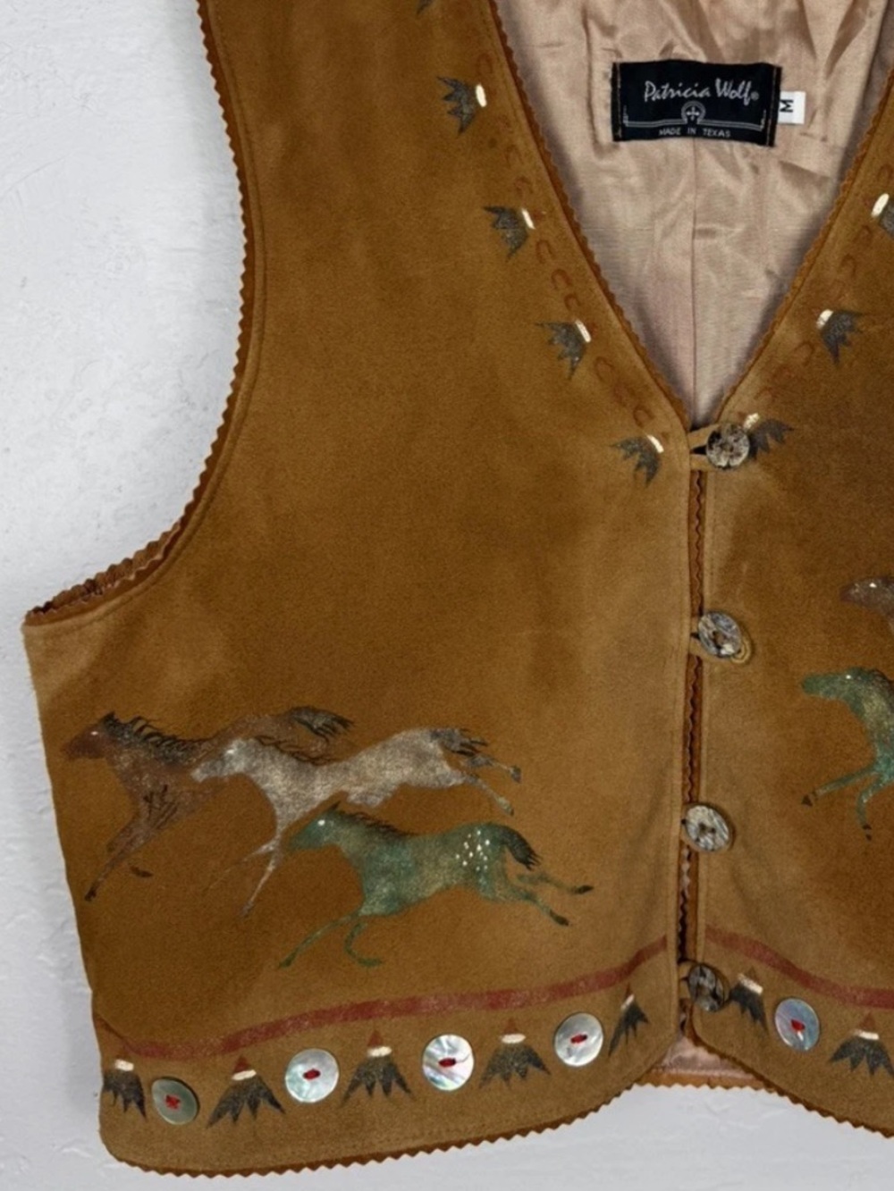 Patricia Wolf handmade Leather Horse Vest Hand Painted Horses Indian Ponies EUC - Picture 4 of 8